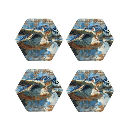 

Vsdgher Abstract Sea Turtle Leather Coasters for Drinks Durable Drink Coasters 4 Set for Tabletop Protection Luxurious Home Décor and Housewarming Gift-Hexagon