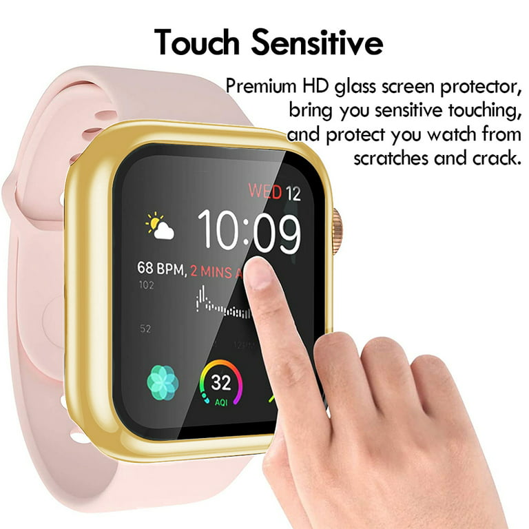 For Apple Watch Series 7 Series 8 Case [41mm], Full Cover Snap-on Cover  with Built-in Clear Glass Screen Protector Anti-Scratch & Shockproof Hard  PC Plated Bumper for iWatch Series 7 8 41mm
