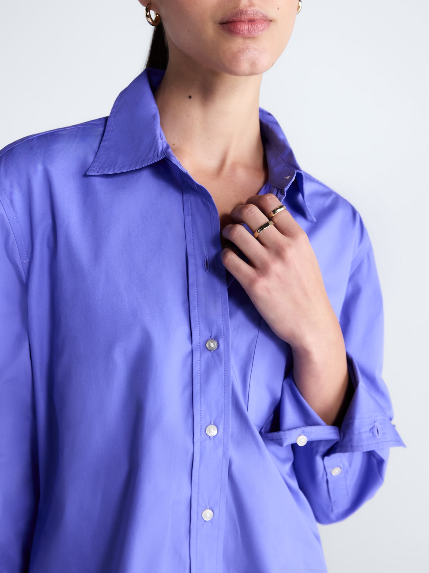 Free Assembly Women's and Women's Plus Button Front Cotton Shirt with Long Sleeves, Sizes XS-4X