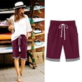 thumbnail image 2 of GUACER Casual Shorts for Women Cotton Linen Drawstring Elastic Waisted Striped with Pockets Loose Lightweight Shorts, 2 of 7
