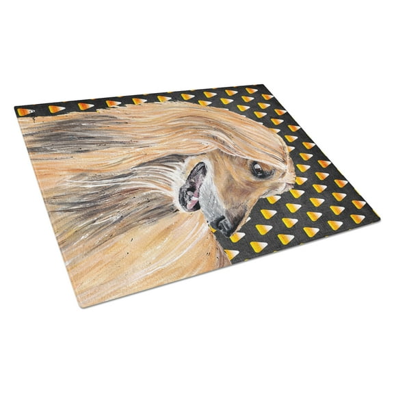 Caroline's Treasures Afghan Hound Candy Corn Halloween Glass Cutting Board Large Size