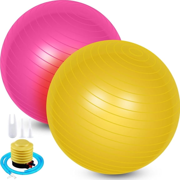 2 count Yoga Ball Exercise Ball Large 26 Inch Exercise Anti Burst Birthing Fitness Ball with Pump, 26 Inches/ 65 cm for Improved Posture, , Yoga, Pilates,