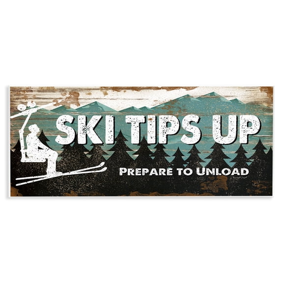 Stupell Industries Farmhouse Rustic Ski Tips Up Wall Plaque Art, 17 x 7, by Jennifer Pugh