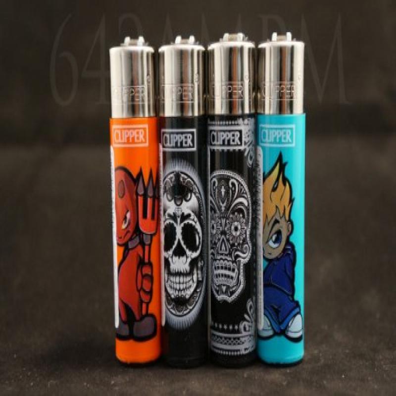 4 New RefillKle Original Clipper Lighters Skulls Design