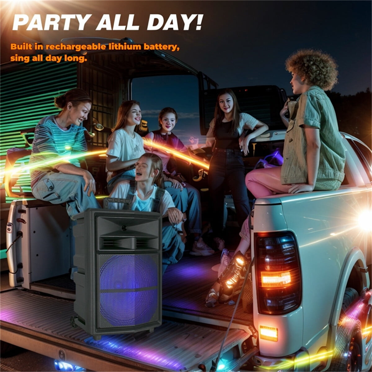15" Woofer Portable Wireless Party Speaker with Microphone & Stand PA Sound System, AUX/FM/TWS