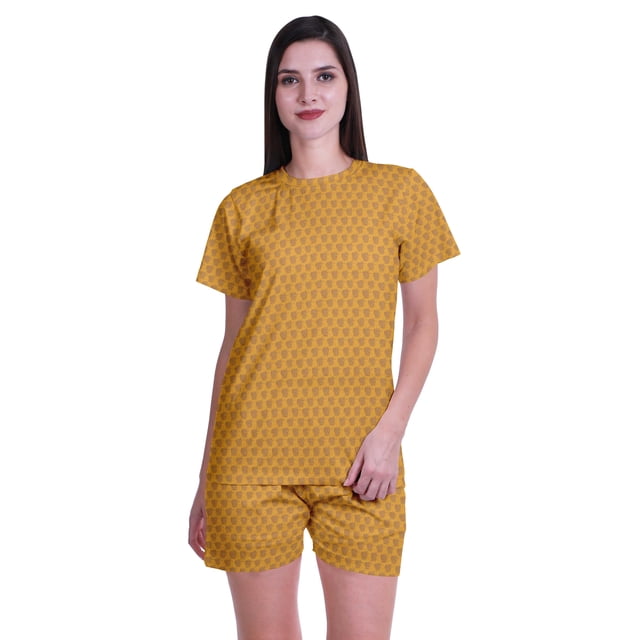 Moomaya Printed Tees Shorts Pajamas Set For Women Sleepwear Pjs For Girls