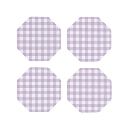 

Matuu Purple Checkboard for Cup Coasters Set of 4 Leather Coasters Desk Coasters for Office Measures 4” x 4”-Octagon