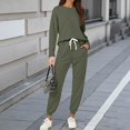 thumbnail image 2 of Wutalume Women's 2-Piece Solid Color Casual Set, Round Neck Long Sleeve Top and Sweatpants with Pockets, Everyday Loungewear,Army Green L, 2 of 5