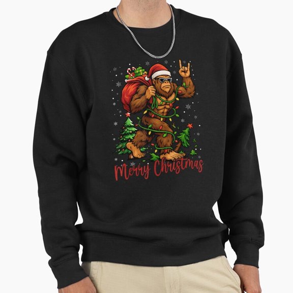 St. Nick Bigfoot Christmas Tree Lights Sasquatch Funny Retro Holiday Unisex Sweatshirt - Durable Stitching G13113, Up to Size 5XL