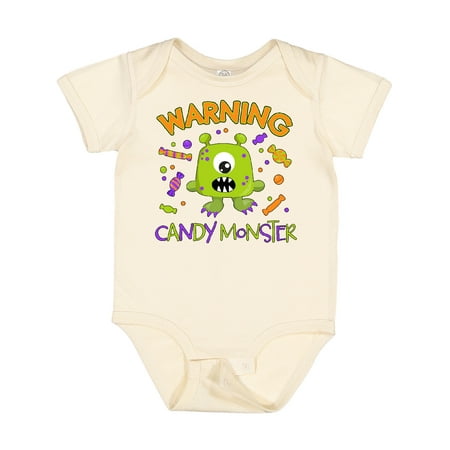 

Inktastic Warning Candy Monster with Candy and Cute Green Monster Gift Baby Boy or Baby Girl Bodysuit