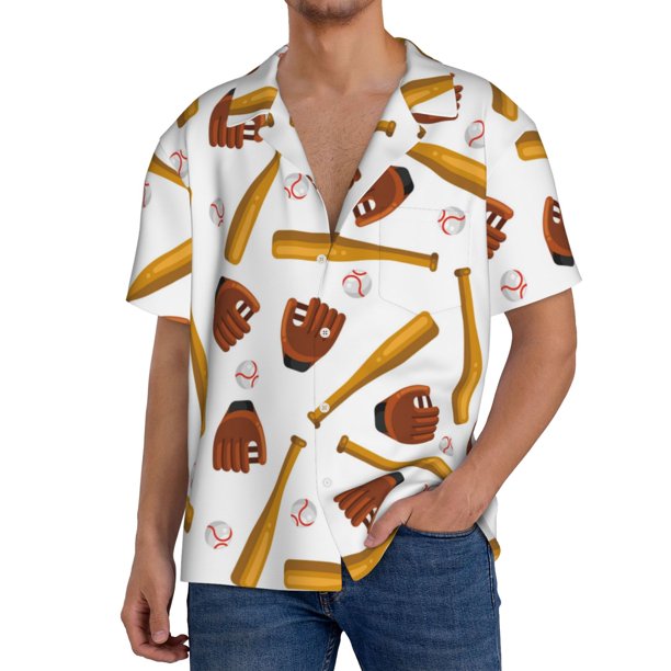 Fotbe Baseball Sport Camisa Estampada de Manga Corta para Hombre, Casual de Verano, Estilo Playero, Sin Arrugas-Small