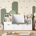 thumbnail image 3 of Homfa Kids Bookshelf with Reading Nook & 3 Movable Drawers, 2 Cube Bookcase with 4-Tier Book Racks, Toy Storage Organizer for Playroom Bedroom, White, 3 of 9