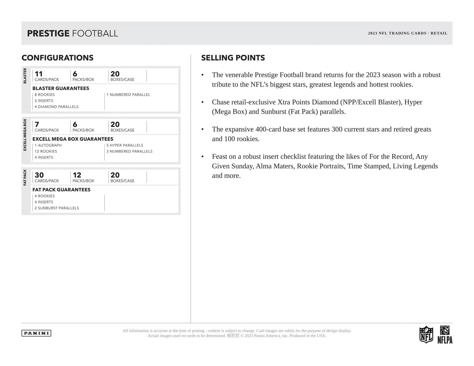 2023 Panini Prestige Football Trading Cards Jumbo Value Pack | 30 Cards