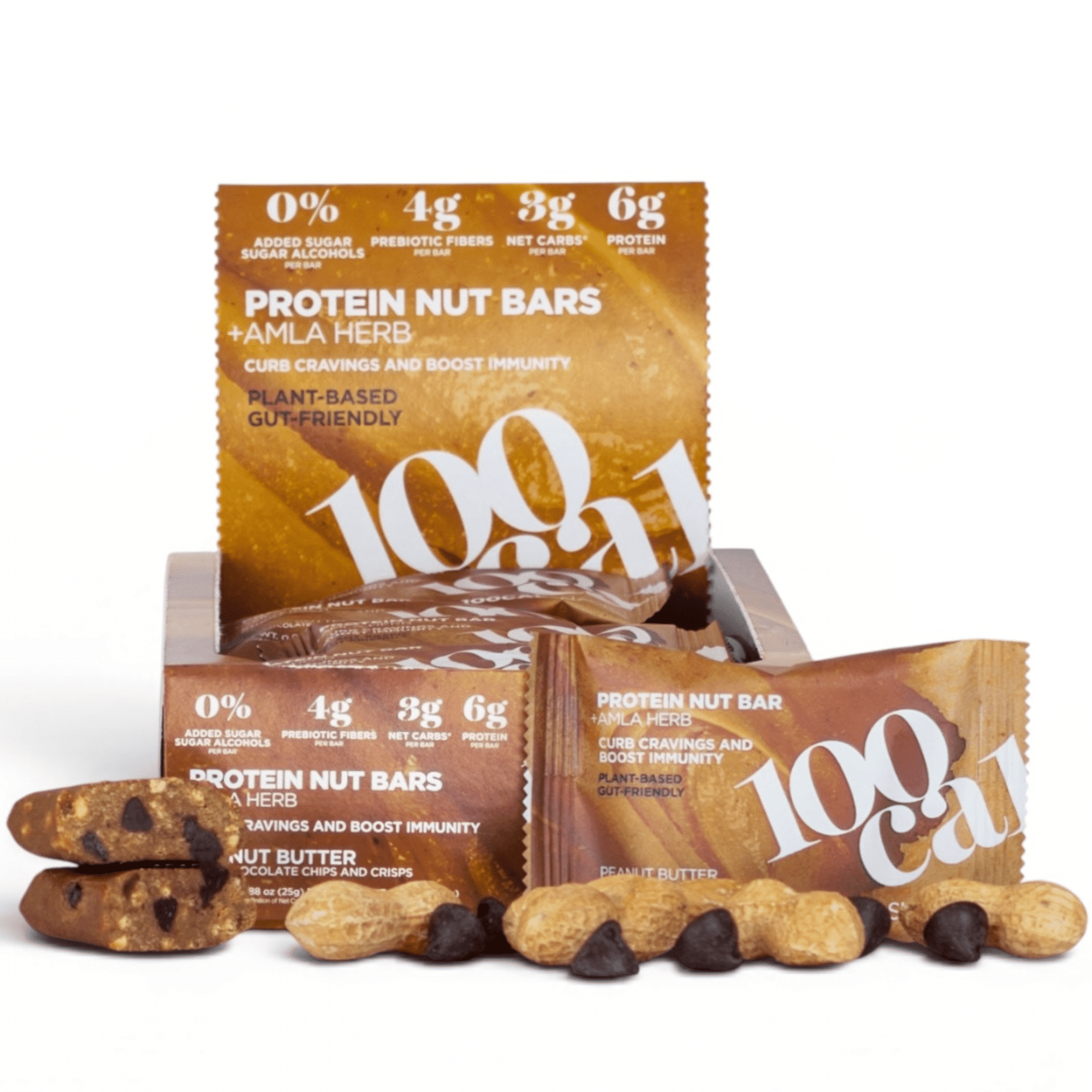 100 Cal Snacks Peanut Butter Chocolate Chip Protein Bars Vegan, Keto, Zero Added Sugar, High Fiber, 100 Calorie, Gut Healthy, Gluten Free Snack Bars, 20 Count