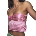 thumbnail image 1 of Camiseta informal con cuello halter para mujer, camiseta de verano ajustada sin mangas fruncida de Color puro, 1 of 8