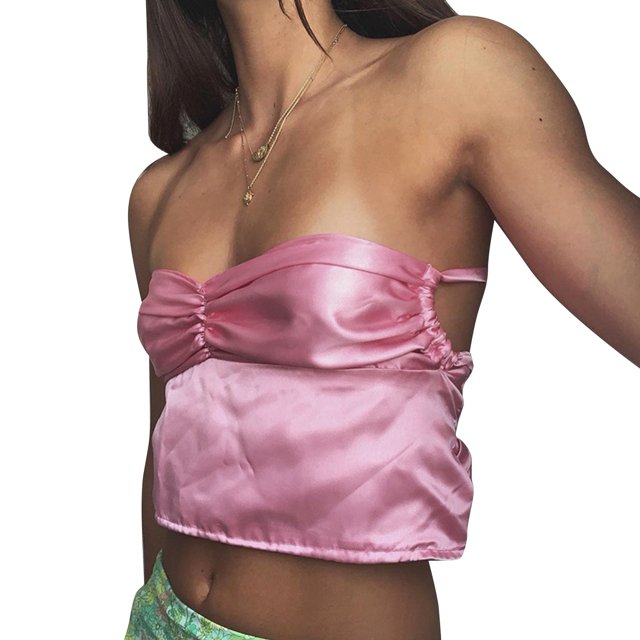 Camiseta informal con cuello halter para mujer, camiseta de verano ajustada sin mangas fruncida de Color puro