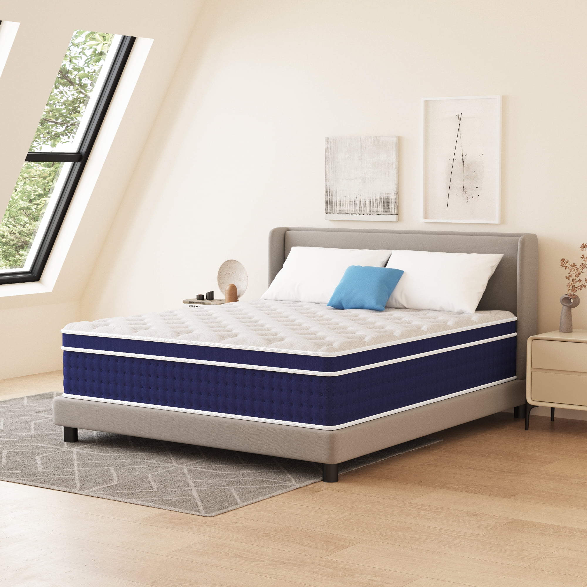 King Mattress 12 inch Medium Firm Hybrid Pocket Spring, Pillow Top Mattress in a Box