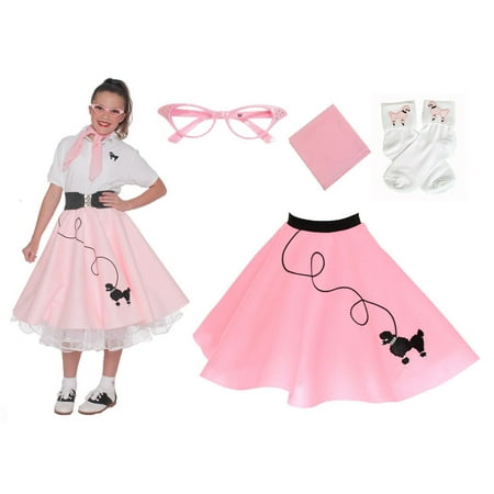 Child 4 pc - 50's Poodle Skirt Outfit - Small Child 4-6 / Light Pink
