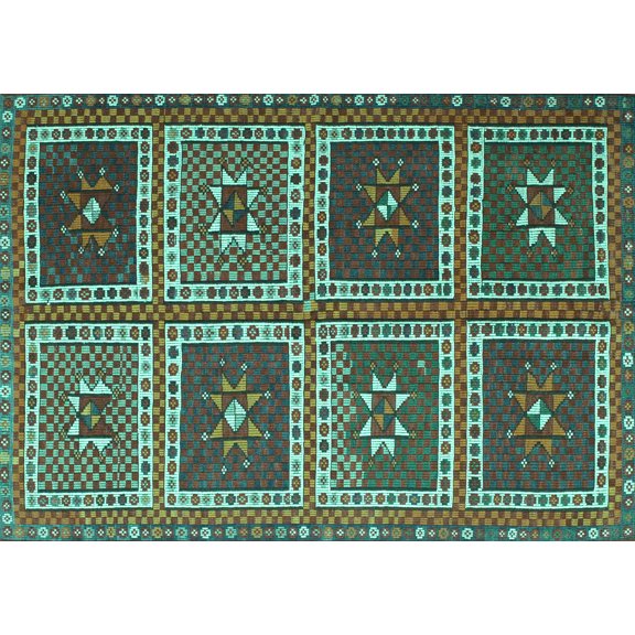 Ahgly Company Indoor Rectangle Abstract Turquoise Blue Contemporary Area Rugs, 5' x 7'