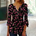 thumbnail image 2 of CYMMPU Floral Printed Button V Neck Flare Sleeve Blouses for Women Dressy Casual Tunic Tops Fall Fashion Shirts Spring Tops 3/4 Sleeve Loose Fit Pleated Dressy T-Shirts Multicolor M, 2 of 5