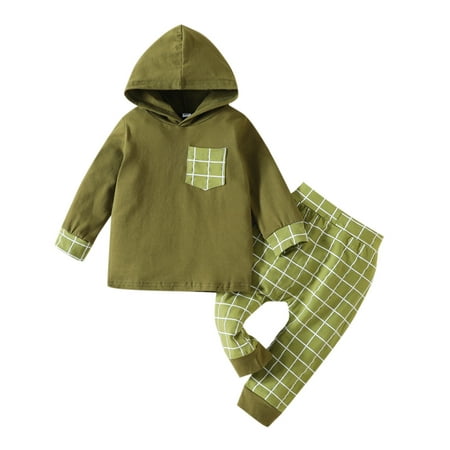 

TAIAOJING Toddler Girls Fall Outfits Child Kids Baby Boys Long Sleeve Patchwork Hooded Sweatshirt Tops Plaid Pant Trousers Outfit Set Clothes 2PCS Casual Joggers 12-18 Months