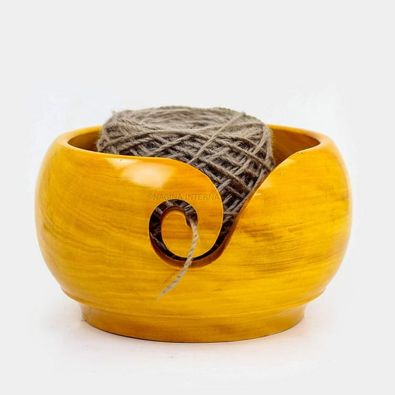 Wooden Yarn Bowl (Yellow Teak Wood) - (Large - 7 x 7 x 4 Inches)
