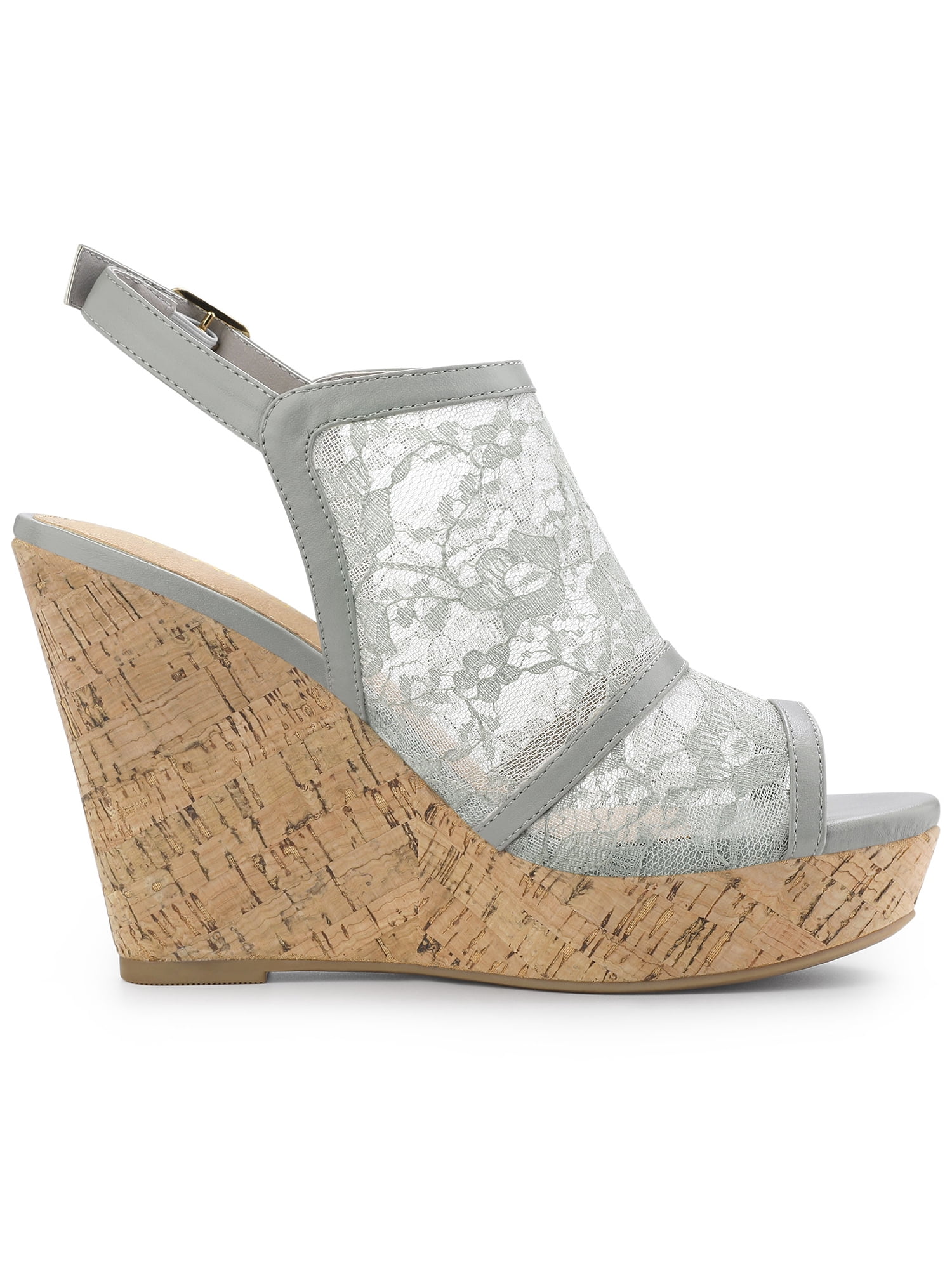 DARING DIVA Women's Open Toe Platform Heel Lace Wedges Sandals Grey 7