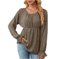 thumbnail image 1 of Timegard Hauts pour Femmes Col Rond à Volants Manches Longues T-Shirts Confortables Tunique Décontractée d'Automne pour Leggings, 1 of 7