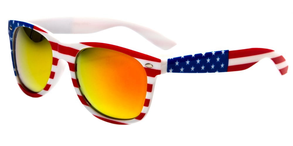 White Classic American Patriot Flag Sunglasses USA Blue Orange Mirror 