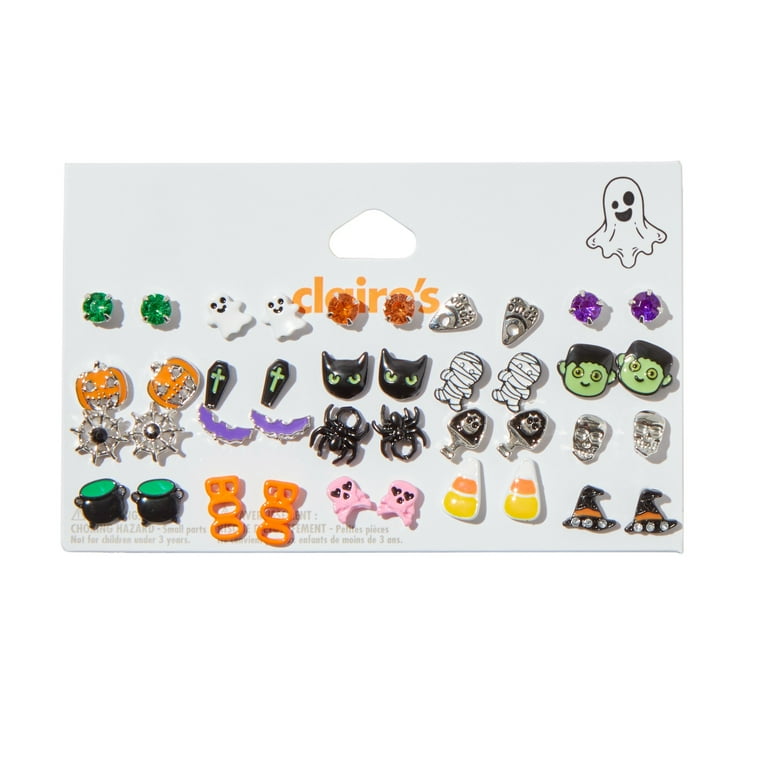 Claire's Halloween 20-Pair Stud Earrings with Spiders, Cats
