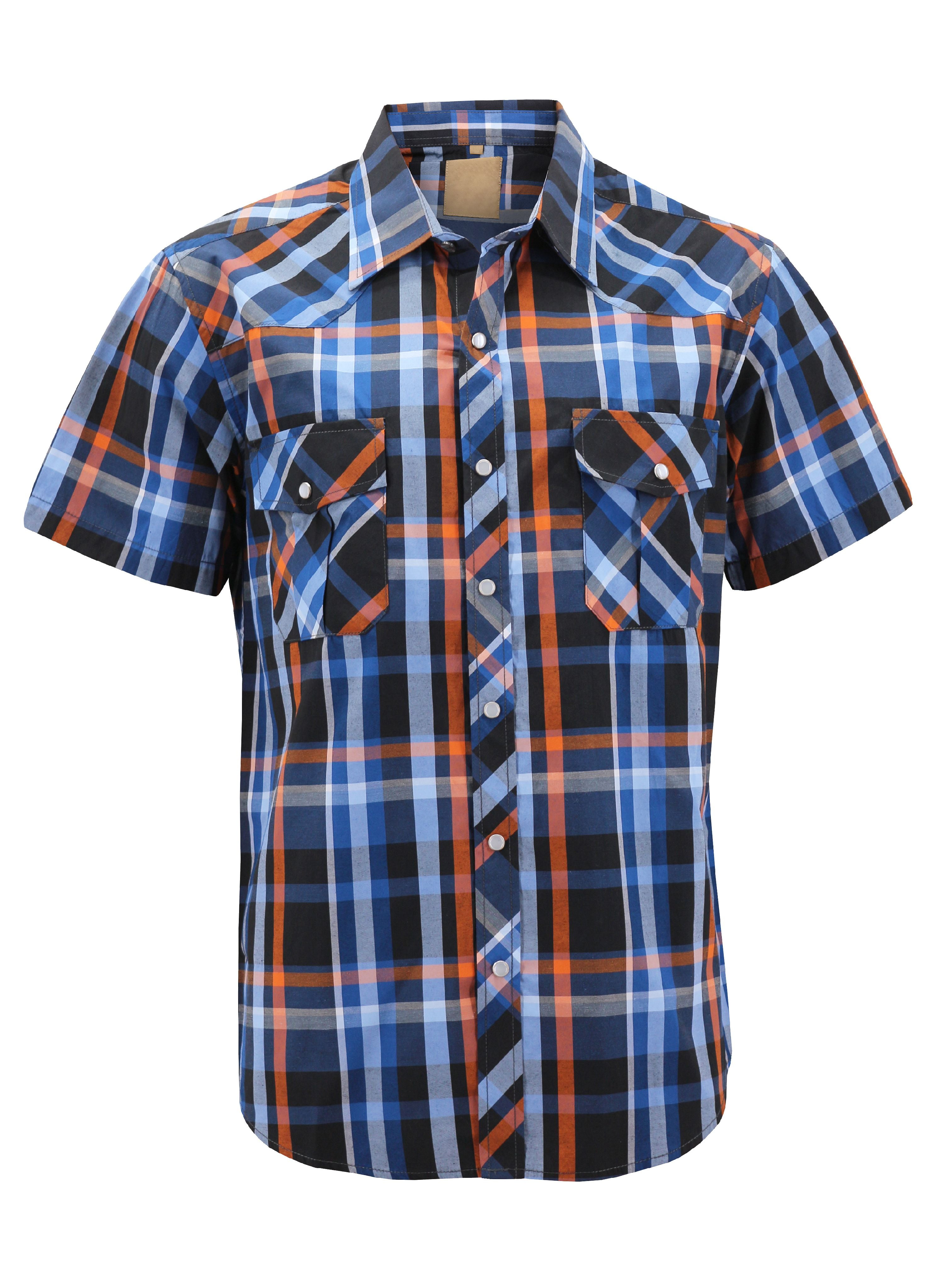Menâs Western Short Sleeve Button Down Casual Plaid Pearl Snap Cowboy 