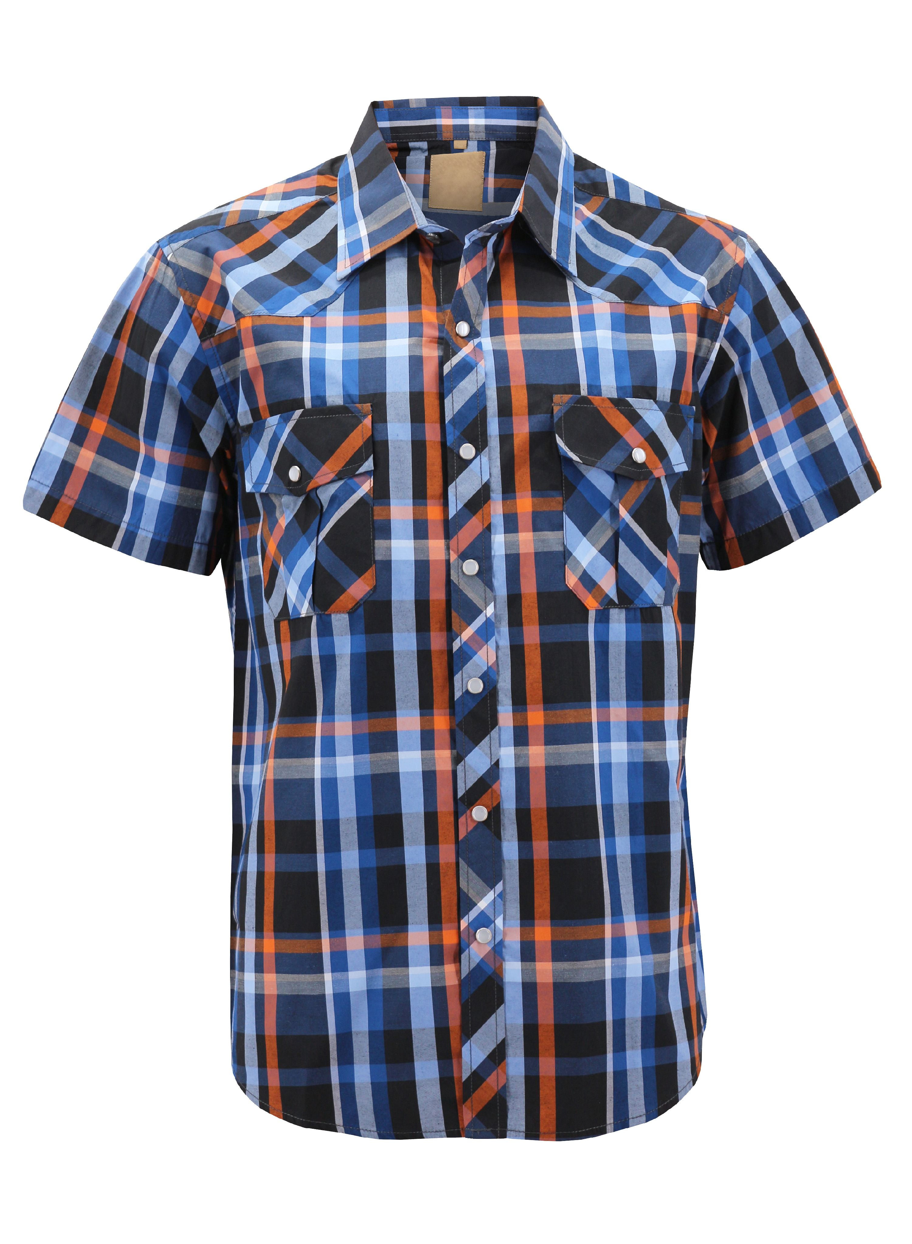 Men’s Western Short Sleeve Button Down Casual Plaid Pearl Snap Cowboy ...