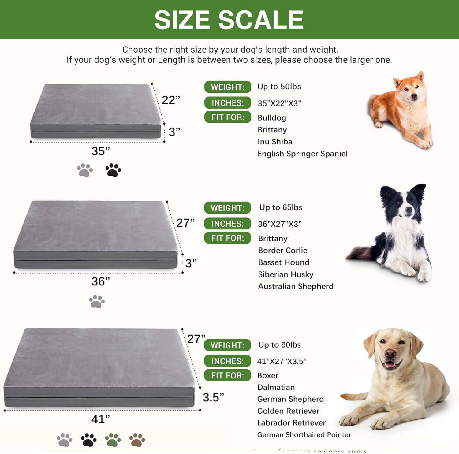 Waterproof Outdoor Dog Bed Large Medium Sized Dogs, Washable Crate Pad 35 inch, Foam Orthopedic Pet Beds with Removable Cover,Durable Anti-Slip Kennel Pads 35"x22", Gray