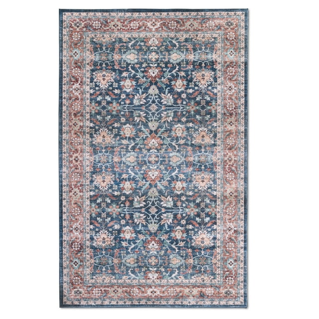 Ultra Soft Touch Durable Transitional Navy Blue Red Indoor Area Rug Carpet for Living Room, Bedroom, Kids Room, Hallway and Dining Room