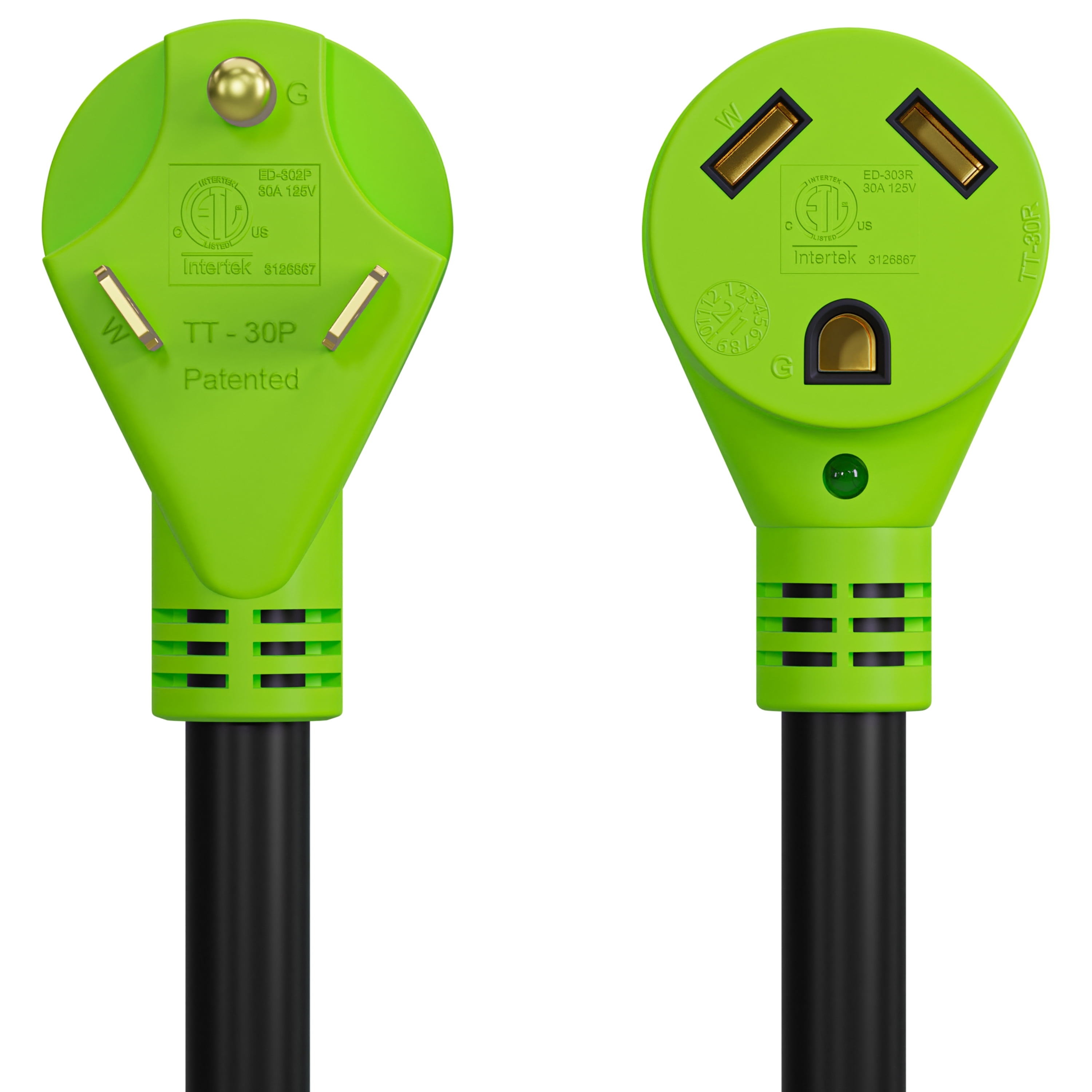 Leisure Cords 10 Ft 30 amp RV Power Extension Cord with LED Power indictor - 30 Amp Male to 30 Amp Female Standard Plug (30 Amp - 10 Foot)