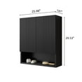 thumbnail image 4 of Bathroom Vanity, TOBI 26" Wall-Mounted Striped Bathroom Cabinet, with Doors, Shelf and Open Storage Compartment Over The Toilet Storage Cabinet for Bathroom, Kitchen, Laundry Room, Black Color, 4 of 6