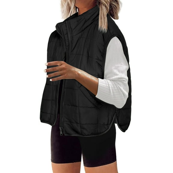 Christmas Clearance! ZVNAΖH Women Puffer Vest Zip Up Quilted Vest Winter Sleeveless Jacket Stand Collar Vest Lightweight Puffer Vest with Pockets
