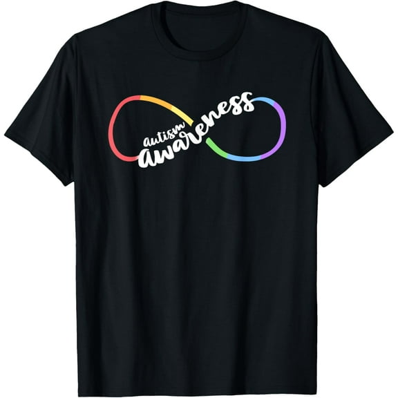 Autism Awareness Autistic Acceptance Rainbow Infinity Symbol T-ShirtMen and women, Black T-shirt, size: Extra large