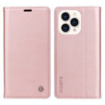 Allytech Case for iPhone 14 Pro 6.1",Leather Wallet Folding Case Kickstand and RFID Blocking Credit Card Slots Magnetic Closure Compatible with iPhone 14 Pro, Rosegold