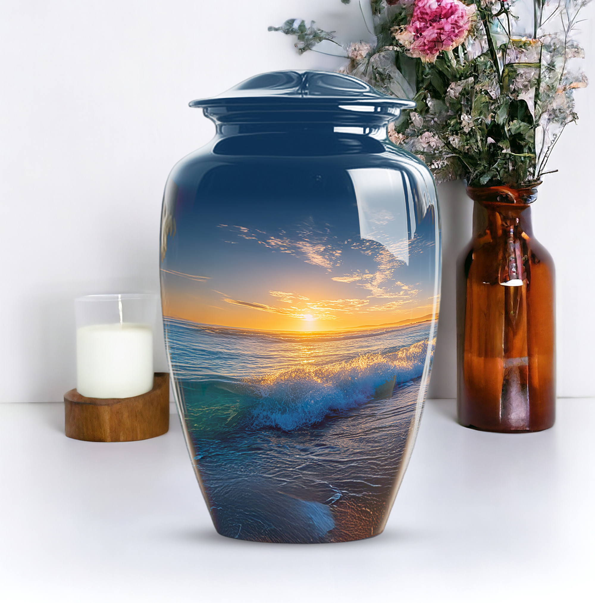 Beach Cremation Urns For Human Ashes Adult Female - 10 Inch Urn For Ashes For Women - Large Decorative Urn For Mom - Human Remains Urns ( Size:- 10 Inch )