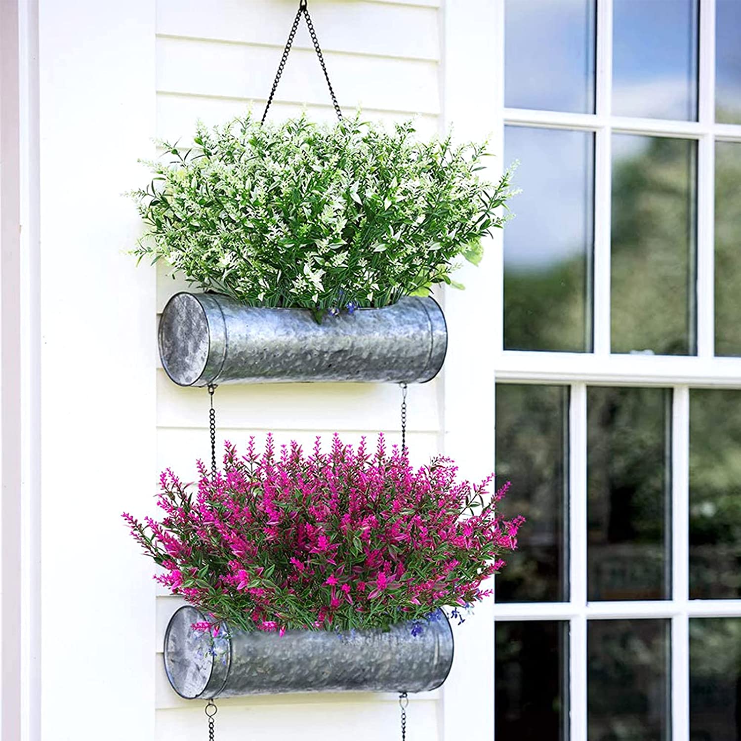Morttic 8 Bundles Artificial Lavender Plants Outdoor for Home Decoration, Fake Flowers Plastic for Wedding Kitchen Garden Window Box Porch Office Indoor Decor