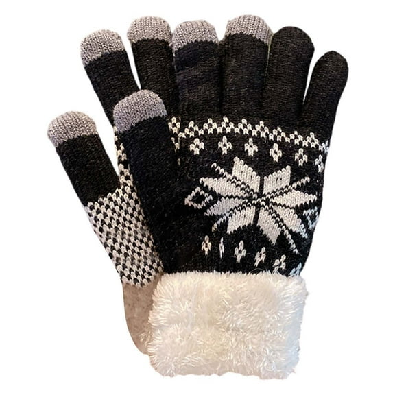 Ajshakl Womens Gloves, Knitted Cold Proof Plush Thickened Christmas Gloves, Black