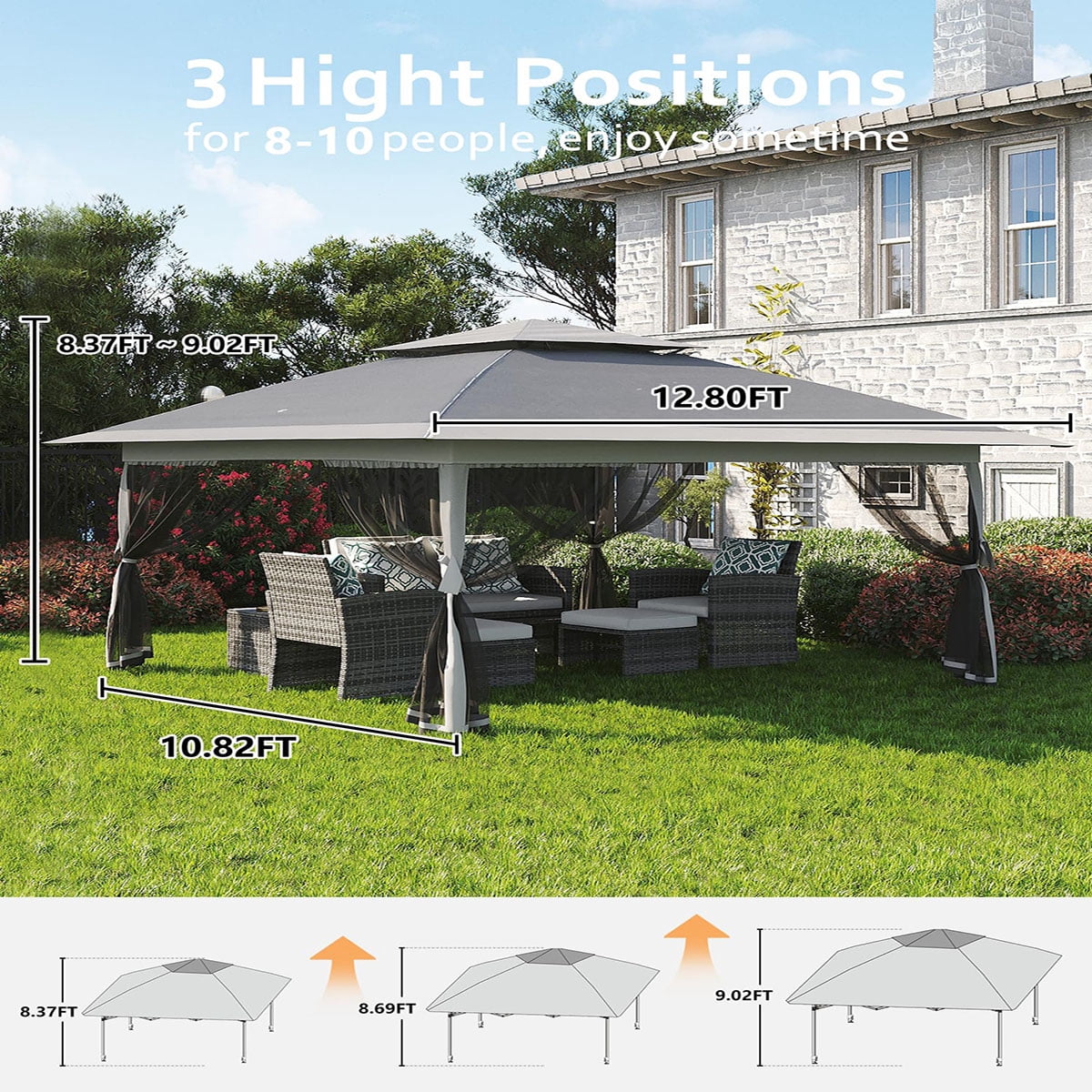 Soonbuy 13x13 Outdoor Gazebo,Canopy Tent with Mosquito Netting,Outdoor Gazebo for Backyard & Patio Furniture
