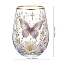 thumbnail image 2 of Tuvgenk Stemless Wine Glass with Gold Rim Butterfly Floral Art for Red Wine Cocktails and Home Decor, 2 of 4