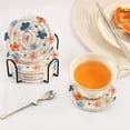 thumbnail image 5 of Orange Blue Flowers Dots Drinking Coasters Cup Mat with Holder for Kitchen Cafe Bar 6 Packs, 5 of 7