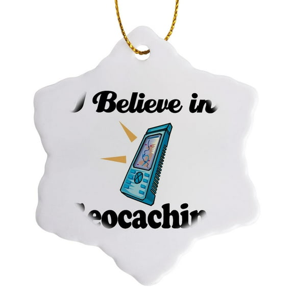 3drose, I Believe in Geocaching, 3 inch Snowflake Porcelain Ornament