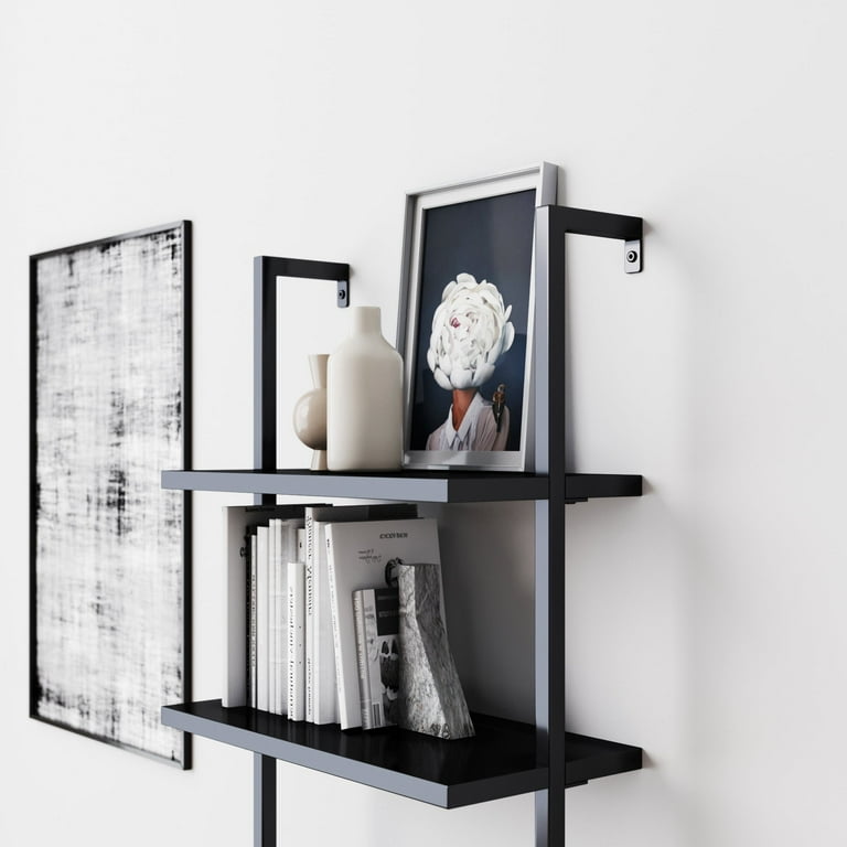 Nathan James Theo Industrial 5-Shelf Black Ladder Bookcase with