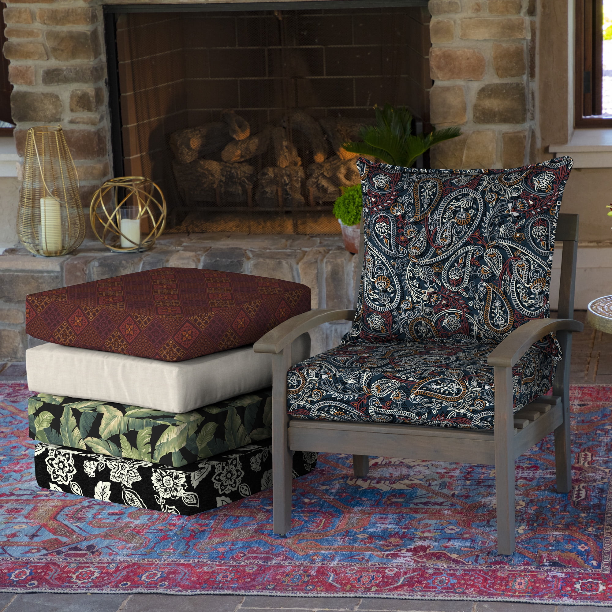 ARDEN Outdoor Deep Seat Cushion Set, 24 x 24, Water Repellant, Fade Resistant, Deep Seat Bottom and Back Cushion for Chair, Sofa, and Couch, Navy Palmira Paisley