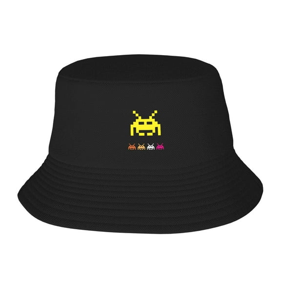 ZICANCN Bucket Hat Unisex for Men Women, UFO Invader Alien Space Game Fashion Fishing Hat Cute Fisherman Cap, Black