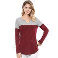 thumbnail image 1 of Camiseta De Manga Larga Con Cuello En V Y Henley Dividida Para Mujer Vino rojo S, 1 of 6